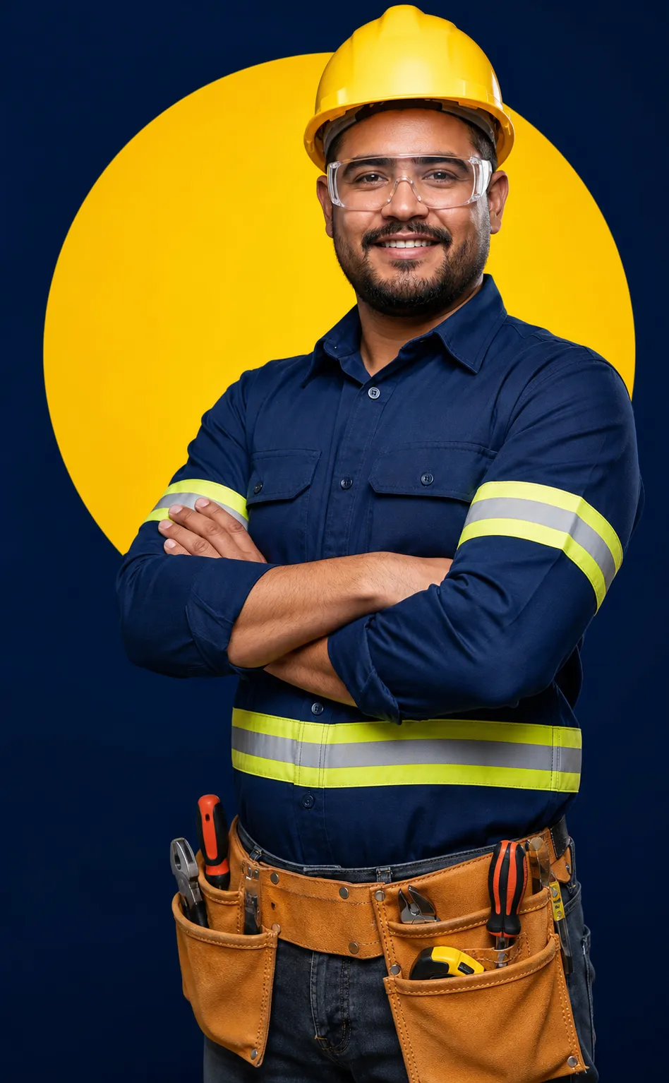 Profissional de segurança do trabalho com capacete em atendimento pela Vértice